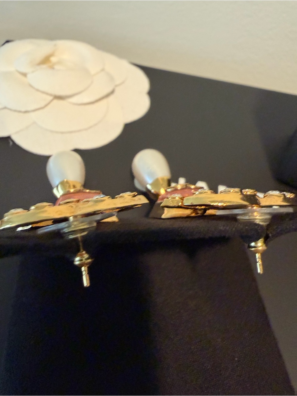 CHANEL Gold & Pink Enamel Pearl Drop CC Earrings - Picture 3 of 3